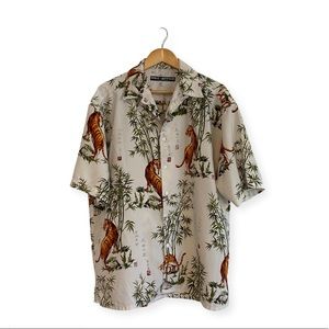 Tiger foliage button down graphic shirt